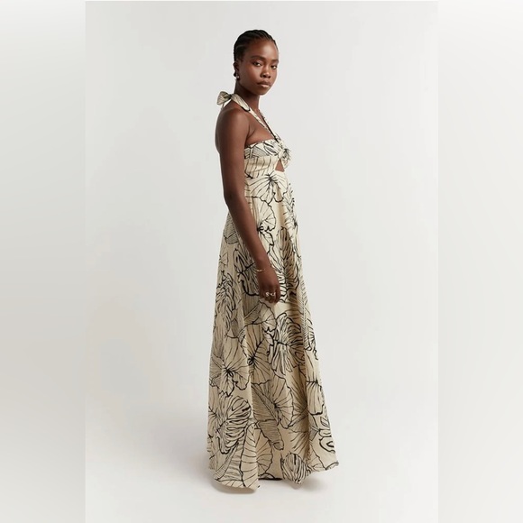 DISSH (EUC) | Malta Halter Linen Knot Dress Palm Leaf Maxi Dress - Picture 2 of 11